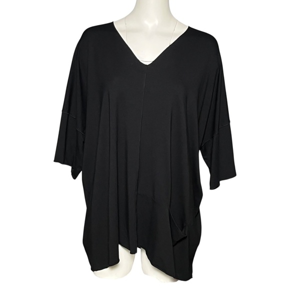 OSKA Women's Black Top Size 4 12/14 Large Slinky Knit Tunic Lagenlook Boxy Comfy - Picture 1 of 8